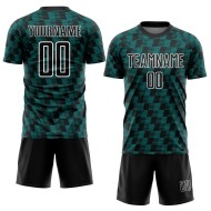 Benutzerdefiniertes Sublimations-Fußballtrikot mit schwarzer, blaugrüner und weißer Linie