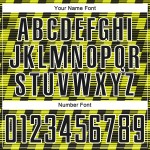 Benutzerdefiniertes Sublimations-Fußballtrikot in Schwarz und Neongelb mit weißer Linie Benutzerdefiniertes Sublimations-Fußballtrikot in Schwarz und Neongelb mit weißer Linie