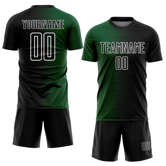 Benutzerdefinierte schwarz grün-weiß Gradienten Linie Sublimation Fußball Uniform Trikot Benutzerdefinierte schwarz grün-weiß Gradienten Linie Sublimation Fußball Uniform Trikot
