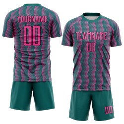 Benutzerdefiniertes blaugrün-rosa-schwarzes geometrisches Sublimations-Fußballuniformtrikot Benutzerdefiniertes blaugrün-rosa-schwarzes geometrisches Sublimations-Fußballuniformtrikot