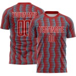 Benutzerdefinierte Red Lakes Blau-Weiß Geometrische Form Sublimation Fußball Uniform Trikot Benutzerdefinierte Red Lakes Blau-Weiß Geometrische Form Sublimation Fußball Uniform Trikot