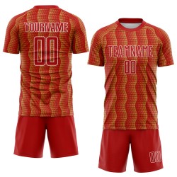 Benutzerdefiniertes rot-altgold-weißes geometrisches Sublimations-Fußballtrikot