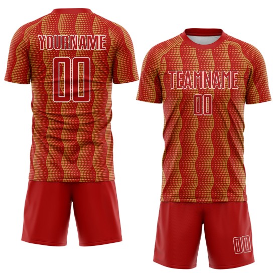 Benutzerdefiniertes rot-altgold-weißes geometrisches Sublimations-Fußballtrikot