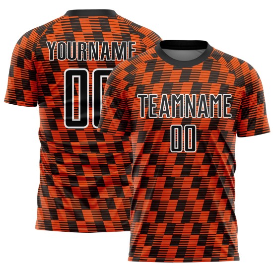 Benutzerdefiniertes schwarz-orange-weißes Sublimations-Fußballtrikot Benutzerdefiniertes schwarz-orange-weißes Sublimations-Fußballtrikot