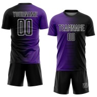 Benutzerdefinierte schwarz lila-weiß Gradienten Linie Sublimation Fußball Uniform Trikot Benutzerdefinierte schwarz lila-weiß Gradienten Linie Sublimation Fußball Uniform Trikot