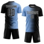 Benutzerdefinierte schwarz hellblau-weiß Gradientenlinie Sublimation Fußballuniform Trikot Benutzerdefinierte schwarz hellblau-weiß Gradientenlinie Sublimation Fußballuniform Trikot