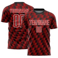 Benutzerdefiniertes schwarz-rot-weißes Sublimations-Fußballtrikot