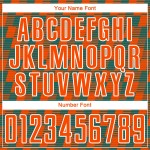 Benutzerdefiniertes orange-blaugrün-weißes Sublimations-Fußballtrikot Benutzerdefiniertes orange-blaugrün-weißes Sublimations-Fußballtrikot