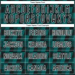 Benutzerdefiniertes Sublimations-Fußballtrikot mit schwarzer, blaugrüner und weißer Linie Benutzerdefiniertes Sublimations-Fußballtrikot mit schwarzer, blaugrüner und weißer Linie