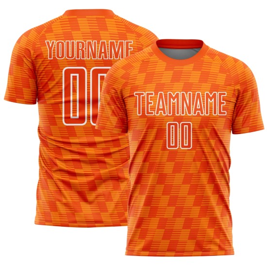 Benutzerdefiniertes Orange Bay Orange-Weiß-Linien-Sublimations-Fußballtrikot Benutzerdefiniertes Orange Bay Orange-Weiß-Linien-Sublimations-Fußballtrikot