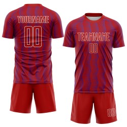 Benutzerdefiniertes rot-lila-weißes geometrisches Sublimations-Fußballtrikot