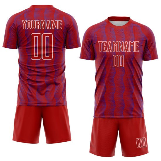 Benutzerdefiniertes rot-lila-weißes geometrisches Sublimations-Fußballtrikot