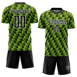 Benutzerdefiniertes schwarz-neongrün-weißes Sublimations-Fußballtrikot Benutzerdefiniertes schwarz-neongrün-weißes Sublimations-Fußballtrikot