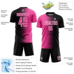 Benutzerdefinierte schwarz rosa-weiß Gradienten Linie Sublimation Fußball Uniform Trikot Benutzerdefinierte schwarz rosa-weiß Gradienten Linie Sublimation Fußball Uniform Trikot