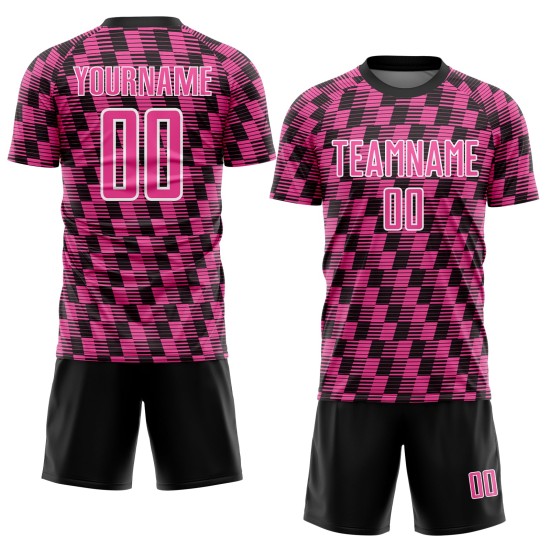 Benutzerdefiniertes schwarz-rosa-weißes Sublimations-Fußballtrikot Benutzerdefiniertes schwarz-rosa-weißes Sublimations-Fußballtrikot