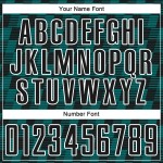 Benutzerdefiniertes Sublimations-Fußballtrikot mit schwarzer, blaugrüner und weißer Linie Benutzerdefiniertes Sublimations-Fußballtrikot mit schwarzer, blaugrüner und weißer Linie