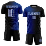 Benutzerdefiniertes schwarz-königsblau-weißes Sublimations-Fußballtrikot mit Farbverlauf Benutzerdefiniertes schwarz-königsblau-weißes Sublimations-Fußballtrikot mit Farbverlauf