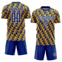 Benutzerdefiniertes Fußballtrikot mit Sublimationsdruck in Royal Gold und Weiß Benutzerdefiniertes Fußballtrikot mit Sublimationsdruck in Royal Gold und Weiß