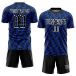 Benutzerdefiniertes Sublimations-Fußballtrikot mit der Linie „Black Thunder Blue-White“ Benutzerdefiniertes Sublimations-Fußballtrikot mit der Linie „Black Thunder Blue-White“