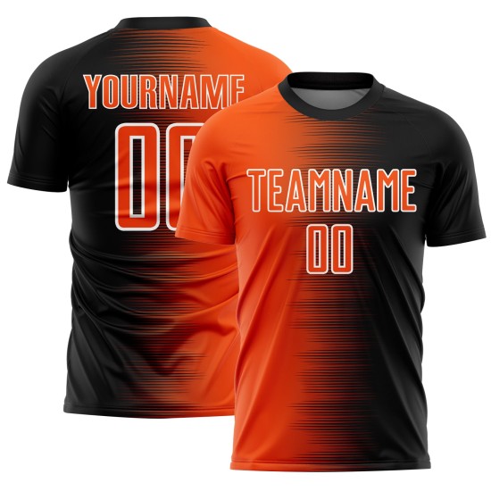 Benutzerdefinierte schwarz orange-weiß Gradientenlinie Sublimation Fußballuniform Trikot Benutzerdefinierte schwarz orange-weiß Gradientenlinie Sublimation Fußballuniform Trikot