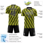 Benutzerdefiniertes Sublimations-Fußballtrikot in Schwarz und Neongelb mit weißer Linie Benutzerdefiniertes Sublimations-Fußballtrikot in Schwarz und Neongelb mit weißer Linie