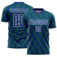 Benutzerdefiniertes Royal Kelly Grün-Weiß Line Sublimation Fußballuniform-Trikot