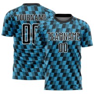 Benutzerdefiniertes Sublimations-Fußballtrikot in Schwarz, Himmelblau und Weiß