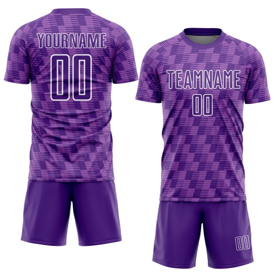 Benutzerdefiniertes Lila Medium Lila-Weiße Linie Sublimation Fußballuniform Trikot Benutzerdefiniertes Lila Medium Lila-Weiße Linie Sublimation Fußballuniform Trikot