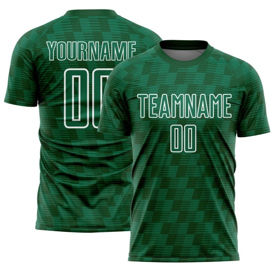 Benutzerdefiniertes Kelly Green Grün-Weiß-Linien-Sublimations-Fußballtrikot Benutzerdefiniertes Kelly Green Grün-Weiß-Linien-Sublimations-Fußballtrikot
