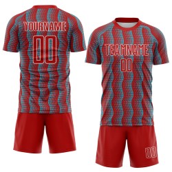 Benutzerdefinierte Red Lakes Blau-Weiß Geometrische Form Sublimation Fußball Uniform Trikot Benutzerdefinierte Red Lakes Blau-Weiß Geometrische Form Sublimation Fußball Uniform Trikot