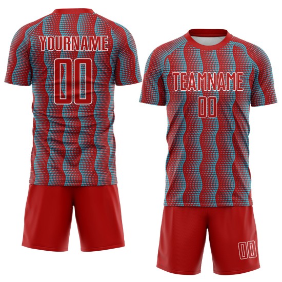 Benutzerdefinierte Red Lakes Blau-Weiß Geometrische Form Sublimation Fußball Uniform Trikot Benutzerdefinierte Red Lakes Blau-Weiß Geometrische Form Sublimation Fußball Uniform Trikot