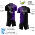 Benutzerdefinierte schwarz lila-weiß Gradienten Linie Sublimation Fußball Uniform Trikot Benutzerdefinierte schwarz lila-weiß Gradienten Linie Sublimation Fußball Uniform Trikot