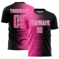 Benutzerdefinierte schwarz rosa-weiß Gradienten Linie Sublimation Fußball Uniform Trikot
