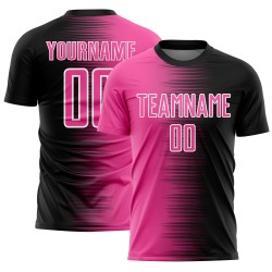 Benutzerdefinierte schwarz rosa-weiß Gradienten Linie Sublimation Fußball Uniform Trikot