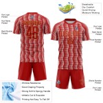 Benutzerdefiniertes rot-altgold-weißes geometrisches Sublimations-Fußballtrikot