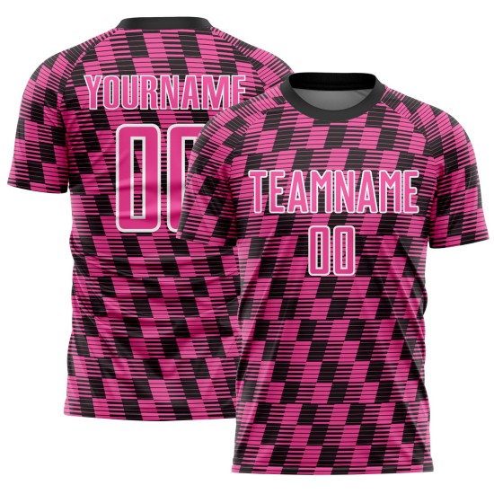 Benutzerdefiniertes schwarz-rosa-weißes Sublimations-Fußballtrikot Benutzerdefiniertes schwarz-rosa-weißes Sublimations-Fußballtrikot