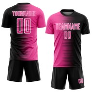 Benutzerdefinierte schwarz rosa-weiß Gradienten Linie Sublimation Fußball Uniform Trikot Benutzerdefinierte schwarz rosa-weiß Gradienten Linie Sublimation Fußball Uniform Trikot