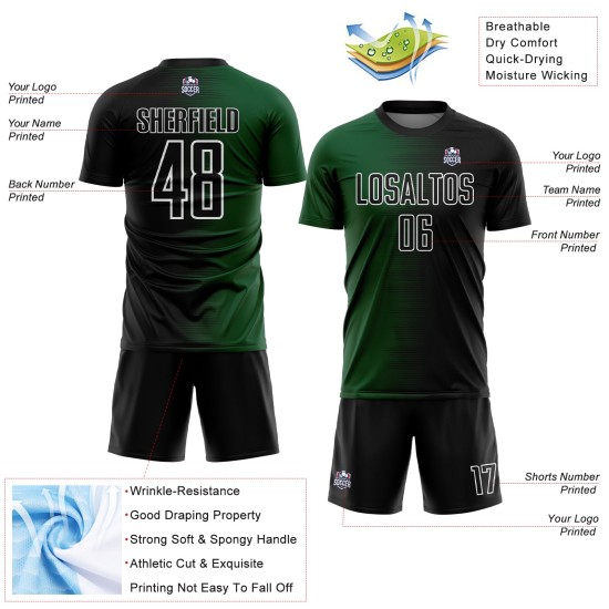 Benutzerdefinierte schwarz grün-weiß Gradienten Linie Sublimation Fußball Uniform Trikot Benutzerdefinierte schwarz grün-weiß Gradienten Linie Sublimation Fußball Uniform Trikot