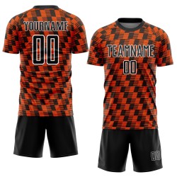 Benutzerdefiniertes schwarz-orange-weißes Sublimations-Fußballtrikot Benutzerdefiniertes schwarz-orange-weißes Sublimations-Fußballtrikot