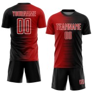 Benutzerdefinierte schwarz rot-weiß Gradienten Linie Sublimation Fußball Uniform Trikot Benutzerdefinierte schwarz rot-weiß Gradienten Linie Sublimation Fußball Uniform Trikot