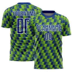 Benutzerdefiniertes Royal Neon Grün-Weiß Line Sublimation Fußballuniform-Trikot