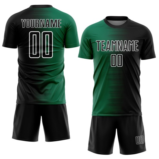 Benutzerdefiniertes schwarzes Kelly Green-White Gradient Line Sublimation Fußballuniformtrikot Benutzerdefiniertes schwarzes Kelly Green-White Gradient Line Sublimation Fußballuniformtrikot