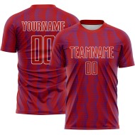 Benutzerdefiniertes rot-lila-weißes geometrisches Sublimations-Fußballtrikot