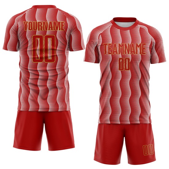 Benutzerdefiniertes rot-altgold-weißes geometrisches Sublimations-Fußballtrikot