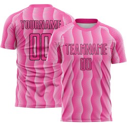 Benutzerdefiniertes rosa schwarz-weißes geometrisches Sublimations-Fußballuniformtrikot
