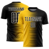 Benutzerdefinierte schwarz gelb-weiß Gradienten Linie Sublimation Fußball Uniform Trikot