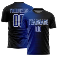 Benutzerdefiniertes schwarz-königsblau-weißes Sublimations-Fußballtrikot mit Farbverlauf