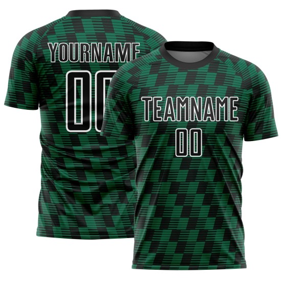 Benutzerdefiniertes schwarzes Kelly Green-White Line Sublimation Fußballuniform-Trikot Benutzerdefiniertes schwarzes Kelly Green-White Line Sublimation Fußballuniform-Trikot