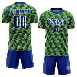 Benutzerdefiniertes Royal Neon Grün-Weiß Line Sublimation Fußballuniform-Trikot
