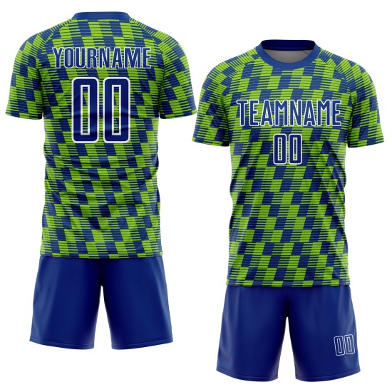 Benutzerdefiniertes Royal Neon Grün-Weiß Line Sublimation Fußballuniform-Trikot Benutzerdefiniertes Royal Neon Grün-Weiß Line Sublimation Fußballuniform-Trikot